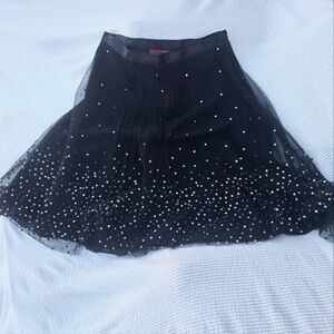 JS Collections Black Sequin Mesh A Line  Skirt Size 4